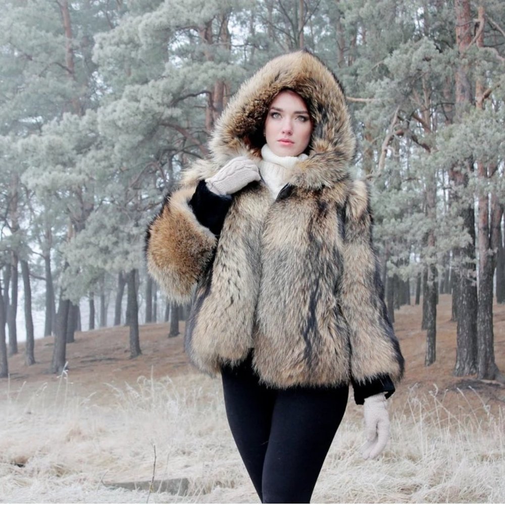 Winter Fur Jacket - Womens Hodded Coat - Bomber Jacket - Gift for her